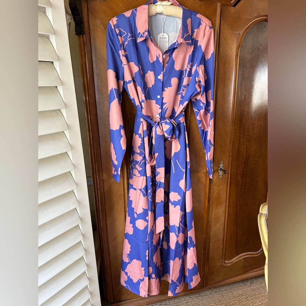 Floral Print Chic periwinkle / rose midi dress XXL